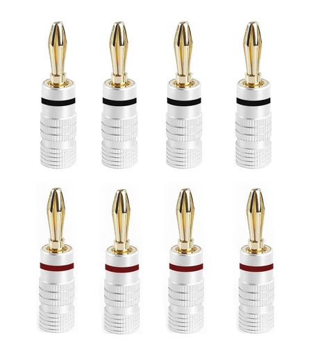 AMIUKON 24K 金メッキ バナナプラグ スピーカーケーブルコネクター アルミメタルシェル 12AWG-18AWGゲージサイズ4mm (8本セット)