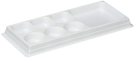 【入数】小型プラスチックパレット5枚入りx2個セット 【材質】本体:プリスチレン/個装袋:PP 【重量】33g 【用途】絵の具パレット・手芸用ビーズなどの小分け