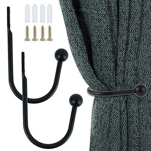 fannybuy2個セットアイアンカーテンホルダーカーテンホルダーフック壁掛け金属頑丈なアルミニウム合金(ブラック)