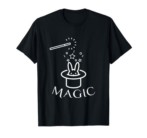魔法の帽子をかぶったウサギ杖付き楽しいTシャツTシャツ