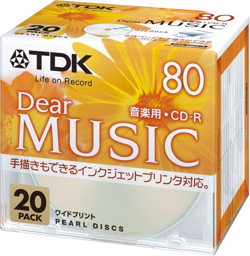 TDK音楽用CD-R80分インクジェットプリンタ対応(パールカラー・ワイド印刷仕様)20枚パック5mmスリムケー..