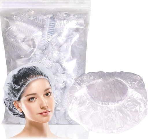 100個シャワーキャップ使い捨てヘアキャップ防水来客用キャップ透明PE製フリーサイズ男女兼用化粧帽浴..
