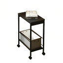 小さなキャスター付きエンドテーブル、サイドテーブル25cm、狭いナイトスタンドベッドサイド、ソファー玄関、コーヒー、金属フレーム付き-黒