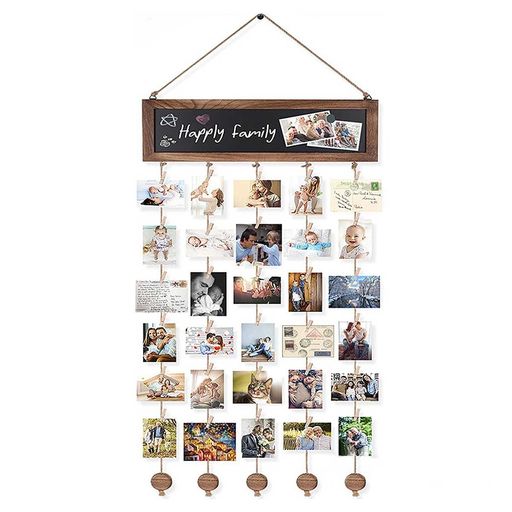 写真ガーランド壁掛けタッセルフォトガーランド黒板付き30個木製クリップ付おしゃれ吊り下げ写真立てポ..