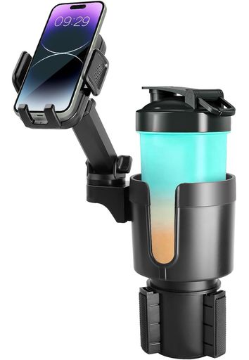 スマホドリンクホルダー車調整可能車用携帯電話カップスタンド車載2in1デザインカップホルダー用スマホ用【最新進化伸縮アーム】360度回転ワンタッチ取り外し多機種に対応車載スマー…