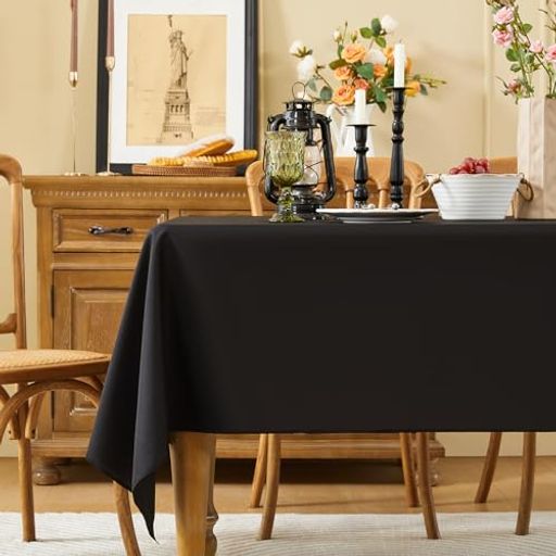 Fantastshopテーブルクロス黒正方形140cmx140cm洗える防汚シワになりにくいキッチンダイニングウェディングビュッフェ用繰り返し使用可能ブラック