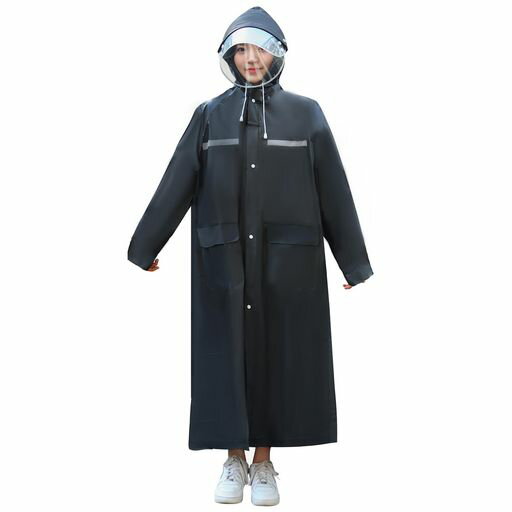 [YOIYA]レディースメンズレインコートレインコート前後に反射板がついていますポンチョかっぱ通勤通学防風防水男女兼用(ブラックXL)