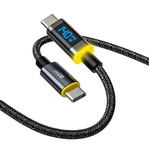 AOHI140WUSBC-USBCケーブルLEDディスプレイ表示PD140W急速充電高耐久ナイロンアルミコネクタデータ転送MacBookPro/AiriPadXperiaGalaxy