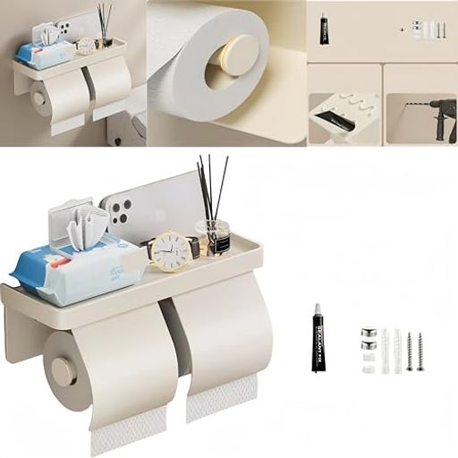 XLRPATパンチフリートイレットペーパーホルダーダブルホールトイレットペーパーホルダー航空宇宙グレードのアルミニウム多層技術耐腐食性と防錆性パンチフリーの取り付け