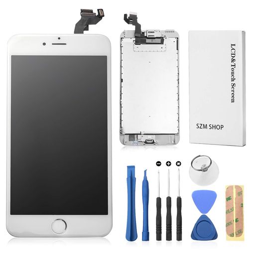SZMIPHONE6SPLUSタッチパネルフロントガラスデジタイザ液晶パネルセット修理パーツ工具付属(スピーカー+フロントカメラ+ホームボタン付き)白