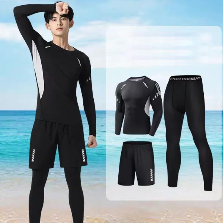 3点セット フィットネス水着 長袖 メンズ 男性用 ロングパンツ ショートパンツ サーフパンツ スイムパンツ スポーツ水着 速乾 通気性 日焼け対策 大きいサイズ 高校生 中学生 UVカット水着 水泳用 トレーニング 伸縮性