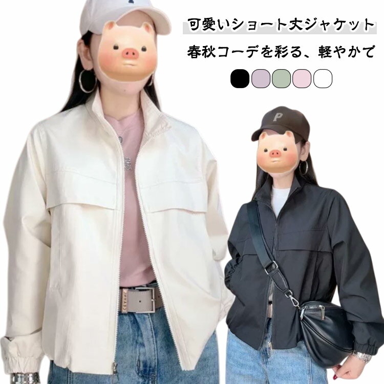 ショートジャケット アウター レディース 立ち襟 春 秋 ブルゾン スタンドカラートップス カジュアル ..