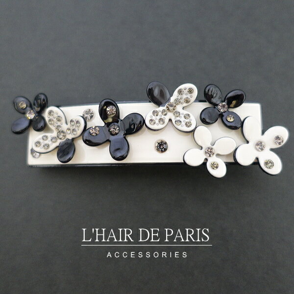 ■L'HAIR DE PARIS■■上質■バイカラーフラワー小花バレッタ■スワロフスキークリスタル■フランス ヘアアク..