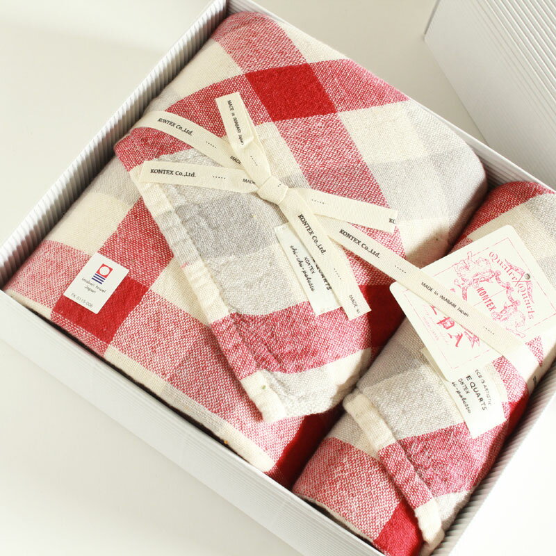 今治タオル コンテックス ブロックチェック ギフトセットImabari Towel Kontex Block Check GiftSetバスタオル1枚xフェイスタオル1枚ギフトラッピング無料 のし無料