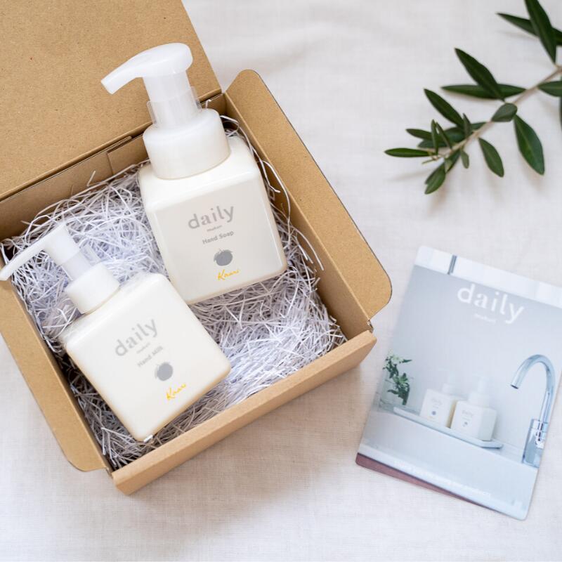 【ギフトセット】指先まで清潔に洗い、しっとりと保湿するdailyオリジナルハンドソープ&ハンドミルクのセット!(デイリー/daily mukuri/石鹸成分/保...
