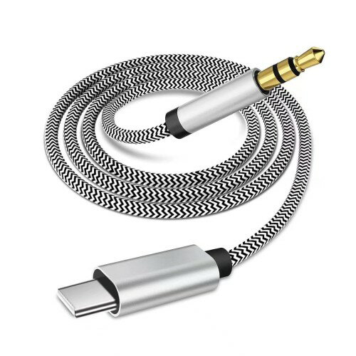 YFFSFDC SB-C to 3.5mm オーディオAUXジャックケーブル iPhone 15用AUXコード DAC搭載 高耐久 Type-C → 3.5mmヘッドホン カーステレオ用コード iPhone 16 Plus / 15 Pro Max Samsung Galaxy S23 / S22 / Note 20 Pixel 5 XL対応 (シルバー 編み込みケーブル)