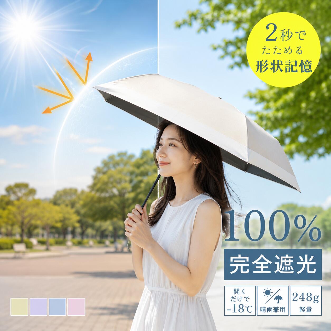 Rakuten - 【50%OFFクーポン有♪20時から】【完全遮光×自動開閉】折りたたみ 日傘 雨傘 完全遮光 遮熱 自動開閉 UVカット 折りたたみ傘 遮光 レディース 軽量 軽い 晴雨兼用 形状記憶 おしゃれ 折り畳み 日傘 傘 紫外線99.9%カット 6本骨