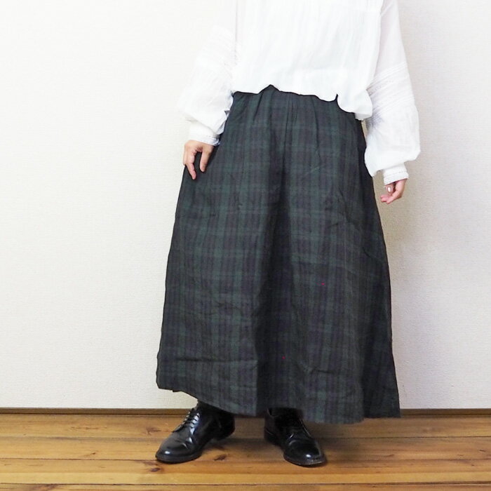 【Sale！40%OFF！】a+koloni（コロニー）リネンチェックギャザースカート　23057008【\18480(税込)→40%OFF！】