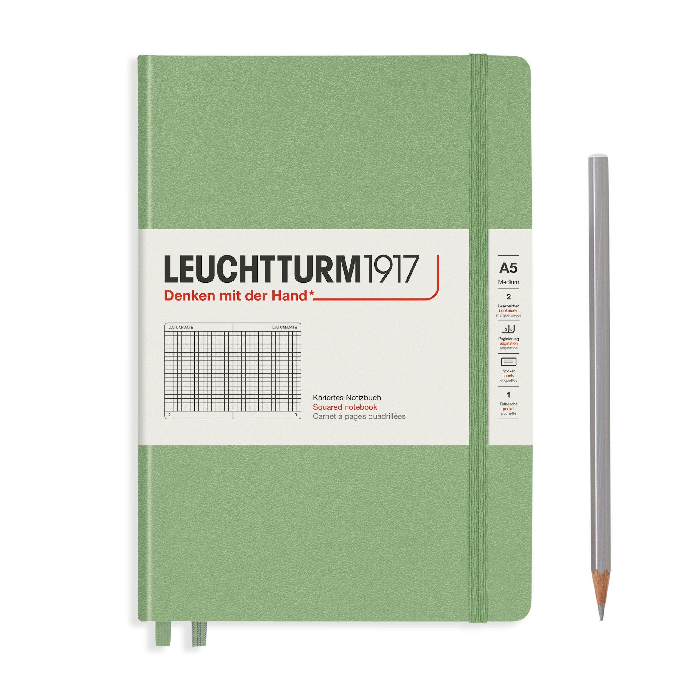 ロイヒトトゥルム LEUCHTTURM ノートブック ハードカバーセイジミディアム (A5)方眼 361583 Sajeノート メモ 手帳 メモ帳 日記 記録 ...