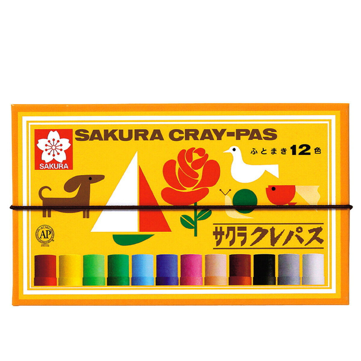 サクラクレパス クレパス太巻 12色 ゴムヒモ付 LP12R パステル オイルパステル くれぱす クレパス 太巻 クレパス太巻き 太巻き さくらくれぱす さくらクレパス サクラ クレヨン 紙箱入り ゴム付き ゴムひも付 ゴムヒモ付 バンド付のサムネイル