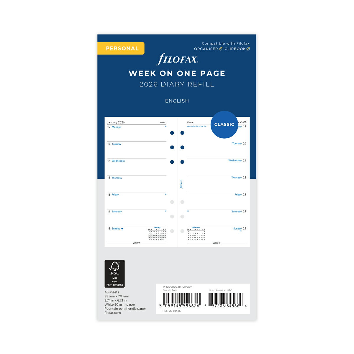 FILOFAX システム手帳リフィル 2026年 26-68426 バイブル 見開き2週間 リフィル レフィル スケジュール帳 ビジネス手帳 ダイアリー システム手帳 ファイロファックス