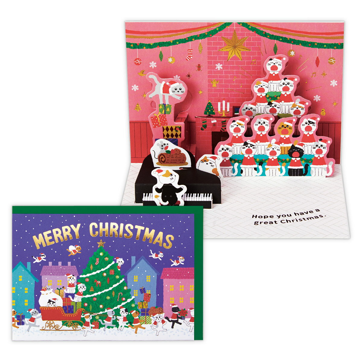 ホールマーク クリスマスカード 立体ネコ・クリスマス音楽会 836344 かわいい プレゼント Xmasカード Christmas card グリーティングカード 日本ホールマーク