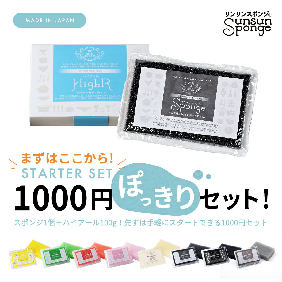 【お買い物マラソン限定★ポイント最大10倍】サンサンスポンジ お試し1000円セット キッチンスポンジ 1個 + 洗剤 100g 固形食器用洗剤 ハイアール キッチン スポンジ 長持ち 食器 台所 シンプル モノトーン カラー さんさんスポンジ 送料無料