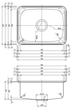 送料無料！CS-43（外寸490×380）（オーバーシンク）【ステンレスシンク】