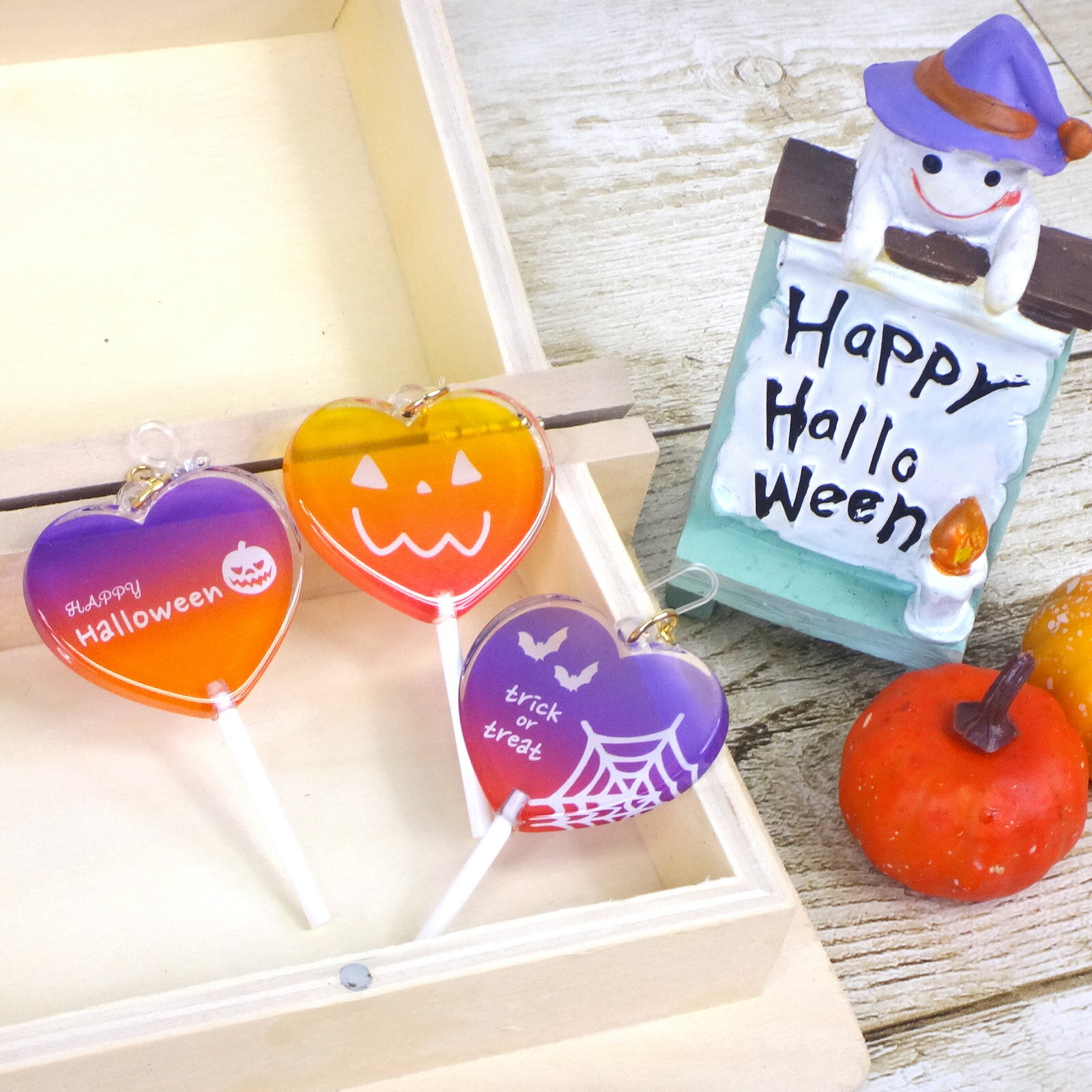 ハロウィン 樹脂ピアス/樹脂イヤリング 片耳用（1個入り） 台紙付き OPP袋入 ハートキャンディ