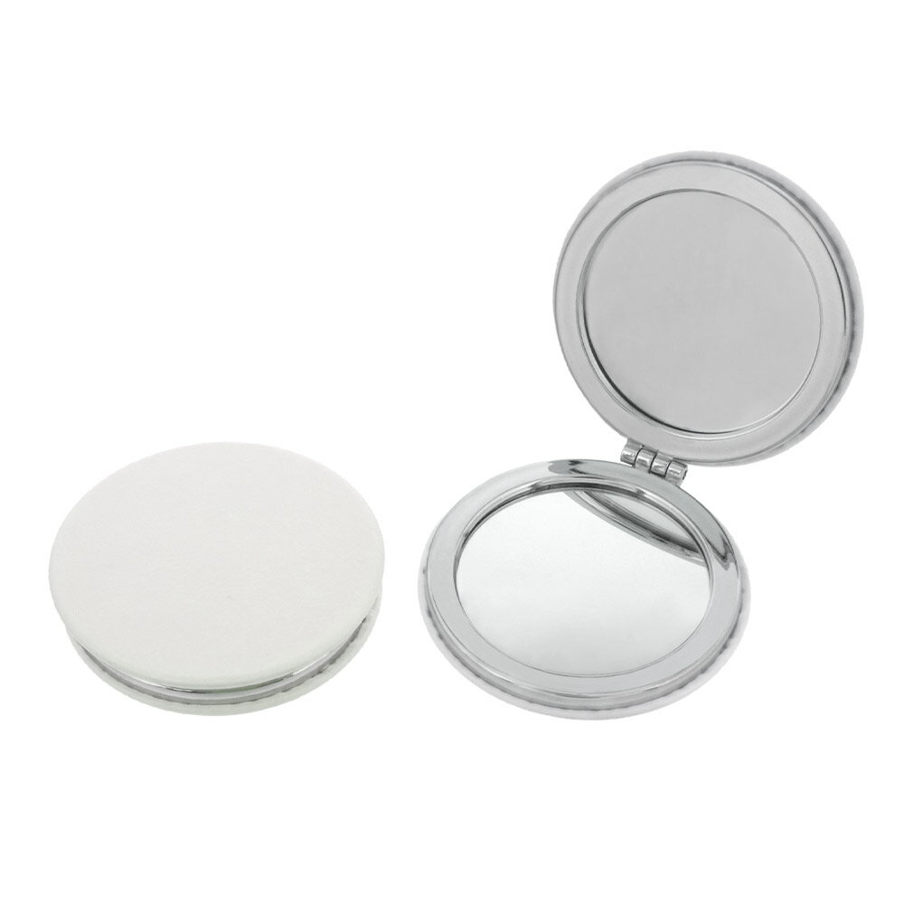 PU製コンパクトミラー クッキー (丸型／両面ミラー・拡大鏡付き) ホワイト 無地