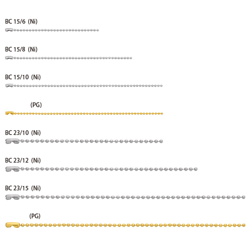 カラーボールチェーン BC24/10cm コネクター付 メタリックカラー φ2.4mm 太タイプ 10cm キーホルダーパーツ 10本／50本／100本／500本／1000本
