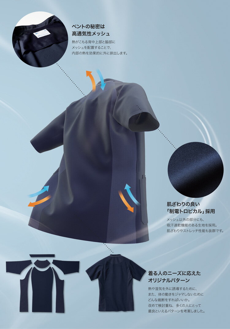 医療白衣 ミズノ MIZUNO 「COOL & VENT」 MZ-0215 スクラブ 男性女性兼用 吸汗速乾...