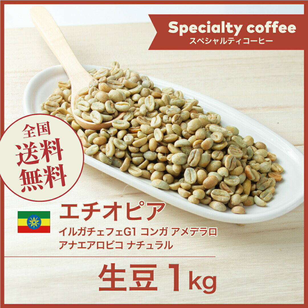 楽天コーヒー＆石窯パン専門店ガウディコーヒー 生豆 1kg エチオピア イルガチェフェG1 コンガ アメデラロ アナエアロビコ ナチュラル 送料無料 大山珈琲