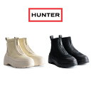 【あす楽】ハンター ブーツ HUNTER レディース レインシューズ エクスプローラー アンクル ジップ フラットフォームブーツ ホワイトウィロー ブラック WFS1000LNY