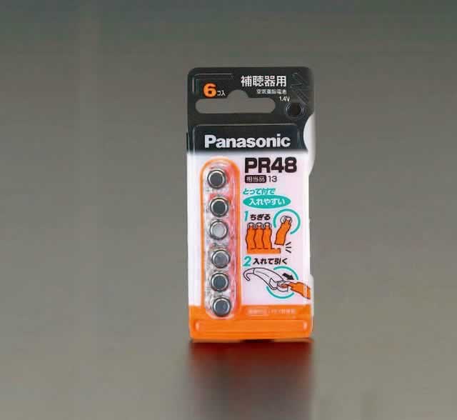 エスコ ESCO 【個人宅不可】 （PR48x6個） 1.4V 空気亜鉛電池（補聴器用） EA758YN-3 [2-0756885]