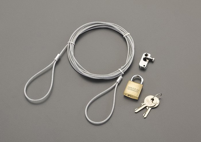 エスコ ESCO 【個人宅不可】 2.0m パソコンセキュリティワイヤーロック（南京錠タイプ） EA983TS-4 [2-..