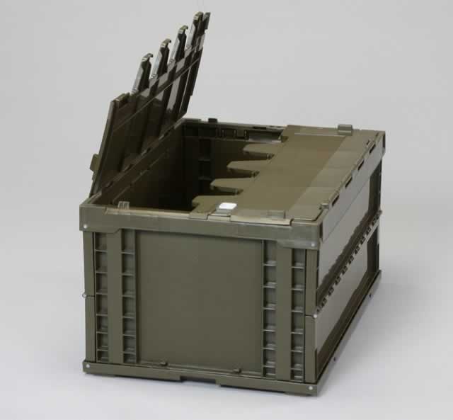 エスコ ESCO 【個人宅不可】 649x439x340mm/75.9L 折畳コンテナ（OD色/蓋付） EA506AA-7D [2-5254969]