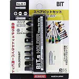 納期目安　（メーカーに在庫がある場合）13:30までにご注文の場合約2〜3日後出荷(土日祝日を除く）北海道・沖縄・離島につきましては別途送料が発生致します。金額につきましてはご注文後当店よりご連絡させていただきます。ご注文前にお問い合わせいただければ送料金額を前もってお伝えする事が可能です。★「取寄品」です！ご注文後[商品欠品]及び[商品完売(廃番)]が発生する場合がございます。あらかじめご了承の上ご注文お願いいたします！※記載の商品画像はイメージ（代表）画像ですので画像だけの情報のみでご購入はお控え頂き、必ず記載内容をご確認下さい。・サンフラッグドライバービット10本セット・ドライバー用替ビット・ブランド:サンフラッグ商品名:ドライバービット10本セット品番:B1当社管理番号--検索キーワード--カタログページ数P-23