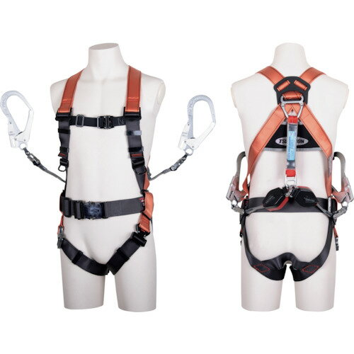 藤井電工 TSUYORON コアハーネス 胴ベルト付き ツインランヤード付き ロック機構付き巻取式コルトリトラ オレンジ Mサイズ TH-502-2CR93SV-OT-OR-M-2R23-BX [39-086779]