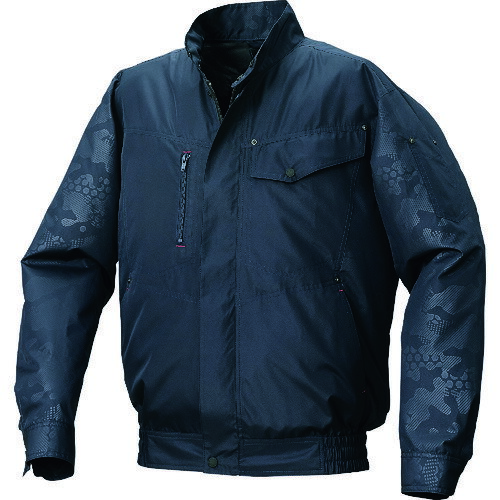 空調服 空調服 ポリエステル製エンボスプリント空調服［［R上］］ ウェアのみ ネイビー×ネイビーエンボス 5L KU92000-C03-S7 [2616-8511547]