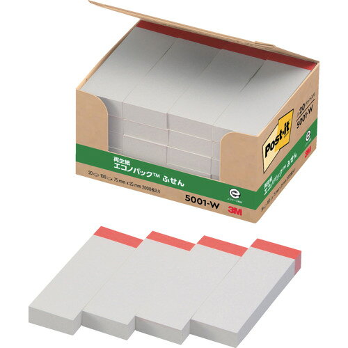 スリーエム 3M ポスト・イット 75X25mm 100枚X20パッド ホワイト 5001-W [263-023699]