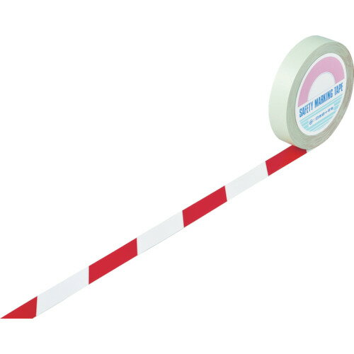 日本緑十字社 ガードテープ(ラインテープ) 白/赤(トラ柄) 25mm幅×100m 148023[279-118817]