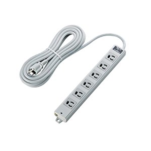 エレコム RoHs準拠 抜け止 3P 6個口 雷ガード マグネット 5m グレー T-WRMK3650LG/RS [363-685499]