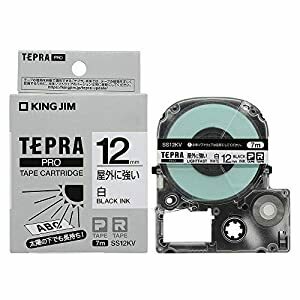 キングジム ラベルプリンタ用テープカートリッジ テプラPROテープ 屋外に強いラベル 白/黒文字 SS12KV ..