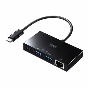 サンワサプライ USB Type-Cハブ付き ギガビットLANアダプタ USB-3TCH20BK [444-780794]