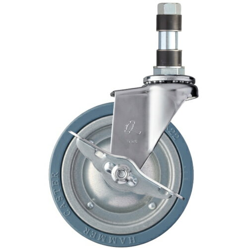 ハンマーキャスター ハンマー パイプ差込み旋回式ゴム車輪（スチールホイール）125mm 21用 ストッパー付 4155EX-PR125 [643-0013090]