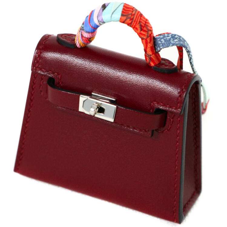 【新品】エルメス　ケリーツイリー　バッグチャーム　バッグ用アクセサリー　ミニミニケリー　Z刻(2021年)　ヴォータデラクト　シルク　ボルドー　シルバー金具　ケリートゥイリー　21-2671のサムネイル