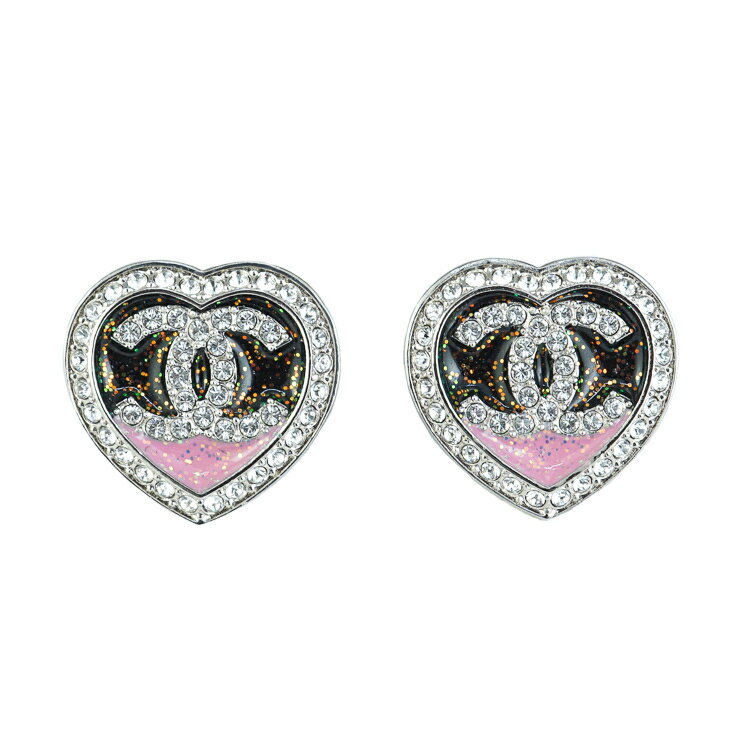 Rakuten - 【極美品】 CHANEL シャネル ピアス ココマーク ハート ラインストーン ブラック ピンク シルバー レジン レディース 5576763m【中古】
