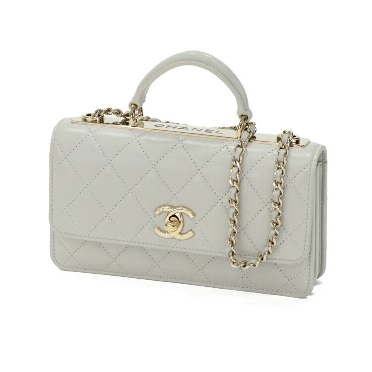 【中古】CHANEL トレンディCC トップハンドル マトラッセ チェーンミニショルダー クラッチバッグ レディースバッグ AP4184 ラムスキン ゴールド金具 ライトグレー 6027030j