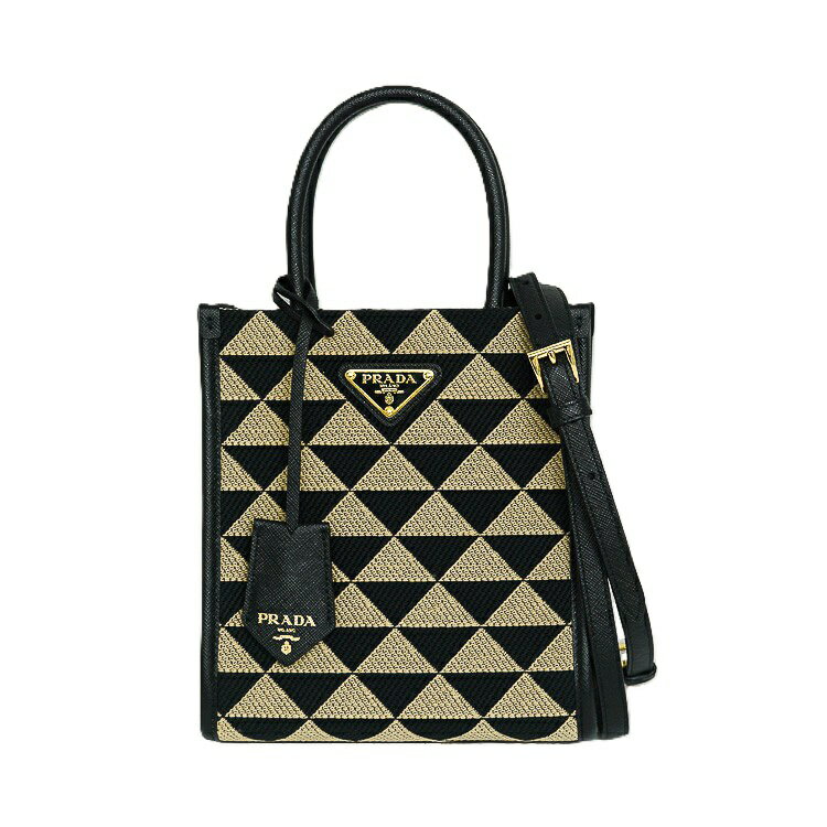 乐天商城 - 【美品】PRADA シンボル エンブロイダリー ジャガードファブリック ミニバッグ レディースバッグ ショルダーバッグ 2Way 1BA355 ゴールド金具 ブラック ベージュ 6087215j 【中古】